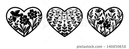 Beautiful floral lace silhouette vector heart Beautiful floral lace silhouette vector heart 140850658