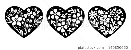 Beautiful floral lace silhouette vector heart Beautiful floral lace silhouette vector heart 140850660