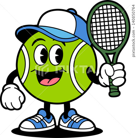 Cute Tennis Ball Mascot Holding Racket Cartoon Sports Illustration Cute Tennis Ball Mascot Holding Racket Cartoon Sports Illustration 140850764