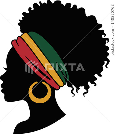 Afro Woman Silhouette with Rasta Headband Natural Hair Illustration Afro Woman Silhouette with Rasta Headband Natural Hair Illustration 140850768