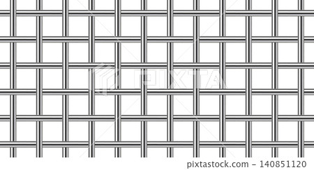 This seamless metallic wire mesh pattern vector features a realistic steel grid background representing security, barriers, fences, and cages. Perfect for various industrial designs. 140851120