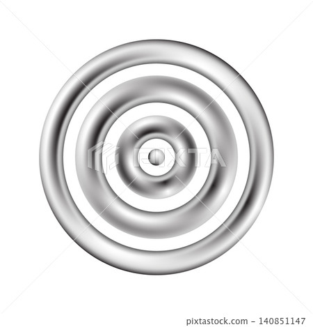 Abstract silver concentric circles create a modern target design on a white background. This minimalist 3D ripple evokes focus and clarity. Great for tech or corporate concepts. Nobody. 140851147
