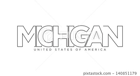 Michigan, USA typography slogan design. America logo with graphic city lettering for print and web. Michigan, USA typography slogan design. America logo with graphic city lettering for print and web. 140851179