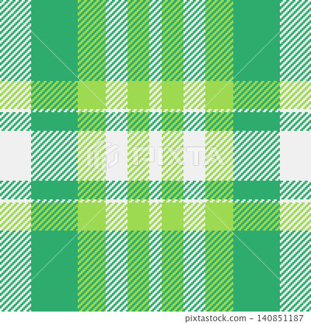 Traditional tartan plaid pattern with a woven fabric texture and clear check layout. Green and white tones create a seamless textile surface with classic fabric heritage for surface design. Traditional tartan plaid pattern with a woven fabric texture and clear check layout. Green and white tones create a seamless textile surface with classic fabric heritage for surface design. 140851187