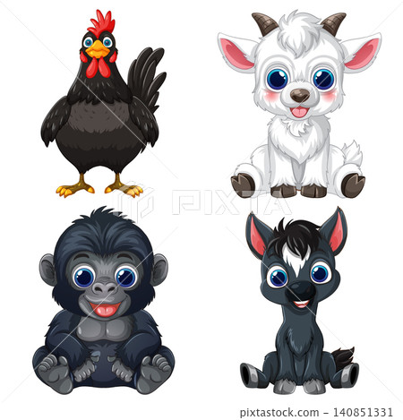 Set of Four Cute Cartoon Baby Animals on White Background Set of Four Cute Cartoon Baby Animals on White Background 140851331