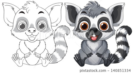 Cute Cartoon Lemur Vector Illustration with Line Art Coloring Page Cute Cartoon Lemur Vector Illustration with Line Art Coloring Page 140851334