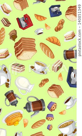 Seamless Vector Pattern of Breakfast Food and Coffee Elements Seamless Vector Pattern of Breakfast Food and Coffee Elements 140851349
