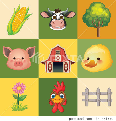 Seamless Cartoon Farm Pattern with Animals and Agricultural Elements Seamless Cartoon Farm Pattern with Animals and Agricultural Elements 140851350