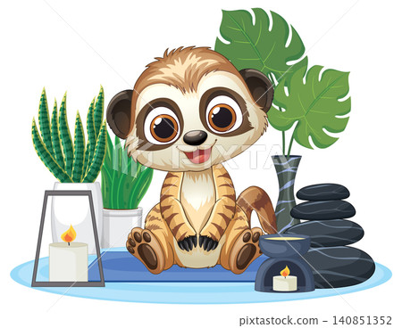Cute Cartoon Meerkat Sitting in a Relaxing Spa Environment Cute Cartoon Meerkat Sitting in a Relaxing Spa Environment 140851352