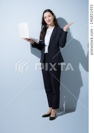 Japanese businesswomen, full-body camera shots showcasing their business aspirations related to DX, AI, business process improvement, and IT services. Japanese businesswomen, full-body camera shots showcasing their business aspirations related to DX, AI, business process improvement, and IT services. 140851455