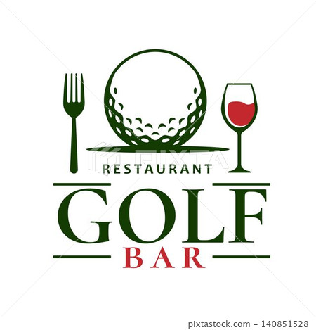 Minimalist Golf Ball with Fork and Wine Glass Logo for Restaurant and Sports Bar Minimalist Golf Ball with Fork and Wine Glass Logo for Restaurant and Sports Bar 140851528