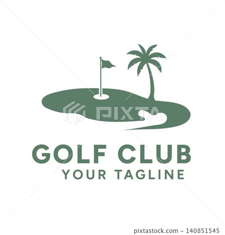 Minimalist Golf Green with Palm Tree Logo for Golf Resort and Recreation Minimalist Golf Green with Palm Tree Logo for Golf Resort and Recreation 140851545