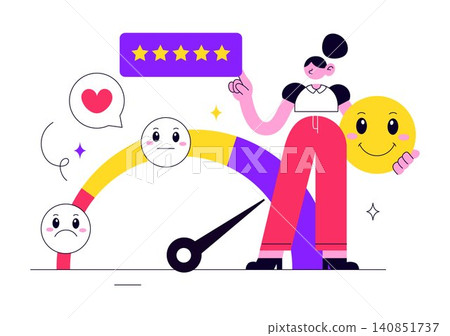 Customer Satisfaction Vector Illustration Featuring Customer Feedback, Five Star Rating, Positive Reviews, User Experience, and Quality Service Customer Satisfaction Vector Illustration Featuring Customer Feedback, Five Star Rating, Positive Reviews, User Experience, and Quality Service 140851737