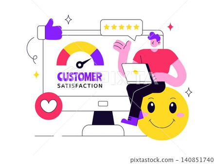 Customer Satisfaction Vector Illustration Featuring Customer Feedback, Five Star Rating, Positive Reviews, User Experience, and Quality Service Customer Satisfaction Vector Illustration Featuring Customer Feedback, Five Star Rating, Positive Reviews, User Experience, and Quality Service 140851740