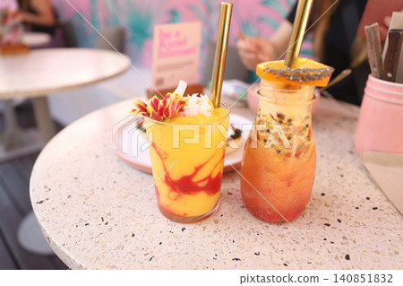 Indonesia, Bali, Seminyak, stylish cafe, breakfast Indonesia, Bali, Seminyak, stylish cafe, breakfast 140851832