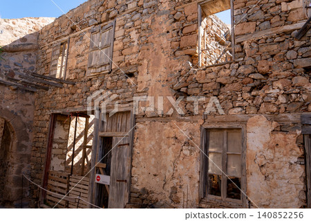 Abandoned Venetian Stone House Ruins on Spinalonga Island Crete 140852256