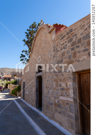 Historical Stone Church Building on Spinalonga Island Crete Greece Historical Stone Church Building on Spinalonga Island Crete Greece 140852267