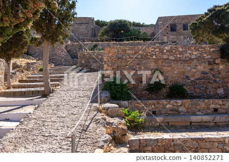 Stone Terraces and Ramps in Spinalonga Fortress Crete Greece Stone Terraces and Ramps in Spinalonga Fortress Crete Greece 140852271