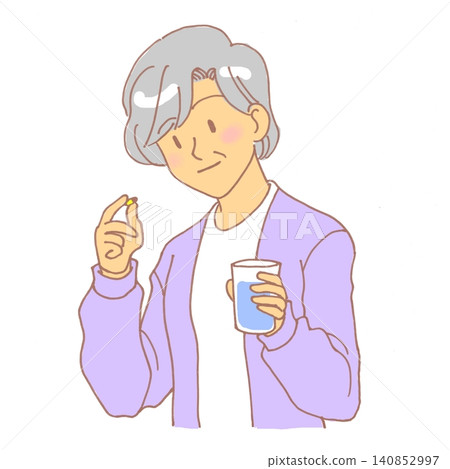 Illustration of an elderly woman taking medicine Illustration of an elderly woman taking medicine 140852997