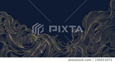 Luxury abstract Japanese wave pattern with elegant gold on black line art, flowing curves, modern geometric shapes of ocean, river, cloud. Premium vector design, wallpaper, packaging, wine labels Luxury abstract Japanese wave pattern with elegant gold on black line art, flowing curves, modern geometric shapes of ocean, river, cloud. Premium vector design, wallpaper, packaging, wine labels 140853072