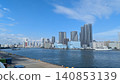 Blue skies and clusters of high-rise apartment buildings on the Tokyo Bay waterfront. 140853139