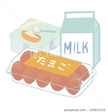 乳製品、雞蛋盒(10個裝)、牛奶、優格 - 白色背景 乳製品、雞蛋盒(10個裝)、牛奶、優格 - 白色背景 140853235