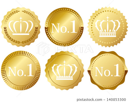 A set of six luxurious No. 1 and crown emblems in white and gold A set of six luxurious No. 1 and crown emblems in white and gold 140853300