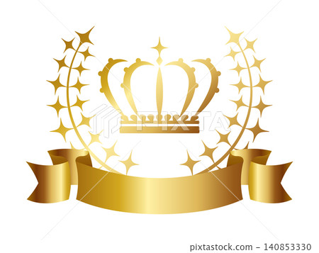 A luxurious crown and ribbon emblem in gold. A luxurious crown and ribbon emblem in gold. 140853330
