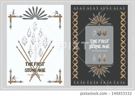 Korean Paleolithic Tanged Point Stone Spear Prehistoric Book Cover and Poster Layout Template Vector Graphic Set Korean Paleolithic Tanged Point Stone Spear Prehistoric Book Cover and Poster Layout Template Vector Graphic Set 140853332