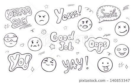 Emoji Faces with Quotes Hand Drawn Doodle Set Emoji Faces with Quotes Hand Drawn Doodle Set 140853347