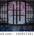 Game background: Japanese-style cherry blossoms and the night view of a Japanese-style room. 140853381