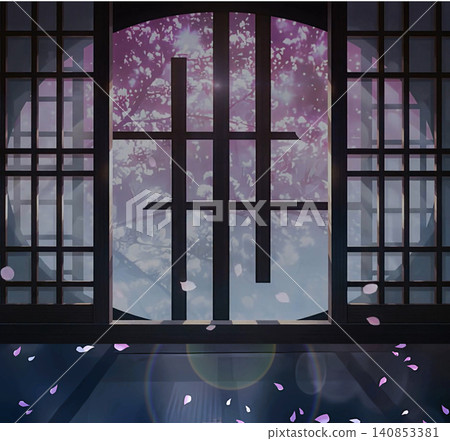 Game background: Japanese-style cherry blossoms and the night view of a Japanese-style room. Game background: Japanese-style cherry blossoms and the night view of a Japanese-style room. 140853381