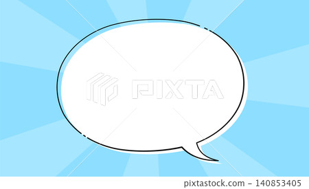 A frame illustration of a speech bubble with an oval line drawing on a pop-style light blue background. Transparent, horizontal orientation. A frame illustration of a speech bubble with an oval line drawing on a pop-style light blue background. Transparent, horizontal orientation. 140853405