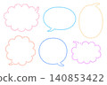 A set of six colorful speech bubble illustrations drawn with dotted lines. 140853422
