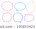 A set of six colorful speech bubble illustrations drawn with dashed lines. 140853423