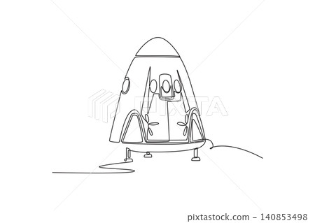 Continuous one line drawing futuristic space capsule lander standing on the planet surface, showcasing cosmic exploration, aerospace tech concepts. Single line draw design vector graphic illustration Continuous one line drawing futuristic space capsule lander standing on the planet surface, showcasing cosmic exploration, aerospace tech concepts. Single line draw design vector graphic illustration 140853498
