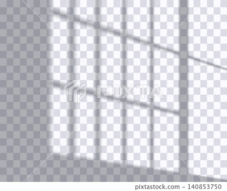 Realistic long shadow overlay effect of window frame isolated on transparent background. Abstract silhouette soft blurry shadow diagonal frame on wall. Vector sun light shade. Scene lighting mockup Realistic long shadow overlay effect of window frame isolated on transparent background. Abstract silhouette soft blurry shadow diagonal frame on wall. Vector sun light shade. Scene lighting mockup 140853750