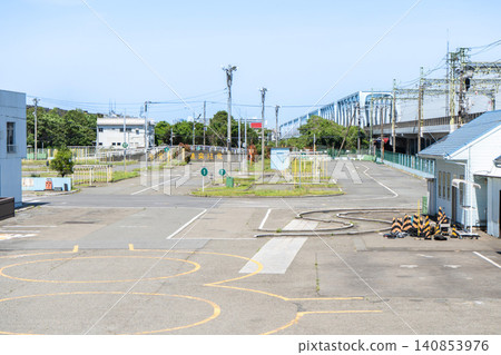 A panoramic view of the deserted practice field at a former driving school. A panoramic view of the deserted practice field at a former driving school. 140853976