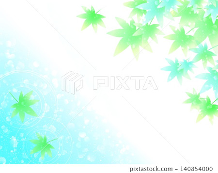 A refreshing background image featuring blue maple leaves floating on the water's surface and ripples; frame/border. 140854000