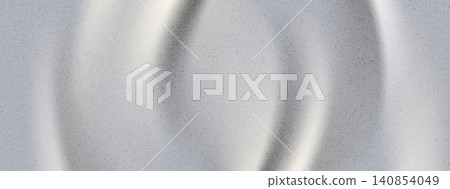 Tech silver grain texture with soft curved metallic ripples and shine. Brushed chrome surface and grey noise gradation for album cover backdrop. Vector futuristic metal plate with bright foil bg 140854049
