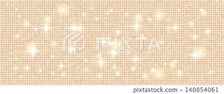 Disco ball magic and delicate twinkles for festive packaging or event card. Beige mosaic with golden bokeh from mirror ball on small tile grid. Vector Christmas disco shimmer in pastel ivory tone Disco ball magic and delicate twinkles for festive packaging or event card. Beige mosaic with golden bokeh from mirror ball on small tile grid. Vector Christmas disco shimmer in pastel ivory tone 140854061