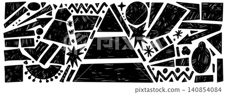 Inked egypt geometric shape with pencil crayon and brush figure. Abstract egypt design for playful ancient and kid poster. Hand drawn vector set with geometric element or banner travel background Inked egypt geometric shape with pencil crayon and brush figure. Abstract egypt design for playful ancient and kid poster. Hand drawn vector set with geometric element or banner travel background 140854084