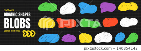 Squishy organic shapes with abstract brush and crayon doodle blobs. Freeform irregular shape set with splodge spot for kids text box layout. Vector organic chalk blob elements on dark paper background Squishy organic shapes with abstract brush and crayon doodle blobs. Freeform irregular shape set with splodge spot for kids text box layout. Vector organic chalk blob elements on dark paper background 140854142