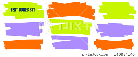 Colorful text box frames for emphasis labels and bold poster banners. Green orange purple marker patches with rough painted edges. Vector text box callout set for highlight badges and signs isolated Colorful text box frames for emphasis labels and bold poster banners. Green orange purple marker patches with rough painted edges. Vector text box callout set for highlight badges and signs isolated 140854146