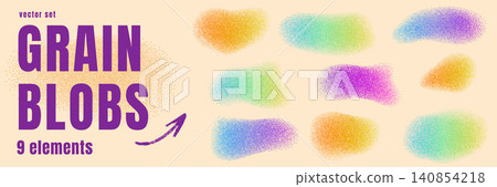 Grainy organic shapes with gradient airbrush spray for trendy y2k poster. Colorful abstract blob and squishy grainy element in orange green and purple. Vector gradient set of modern figures on beige Grainy organic shapes with gradient airbrush spray for trendy y2k poster. Colorful abstract blob and squishy grainy element in orange green and purple. Vector gradient set of modern figures on beige 140854218