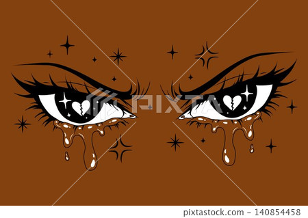 Anime Heartbreak Eyes with Brown Dripping Tears 140854458