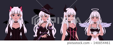 Anime Witch Demon Angel and Cat Girl Set 140854461