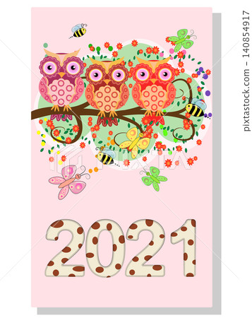 Calendar 2021. Cute owls and birds for every month. Calendar 2021. Cute owls and birds for every month. 140854917