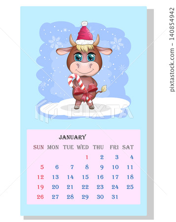 Calendar 2021. Cute bull and cow for every month. Calendar 2021. Cute bull and cow for every month. 140854942