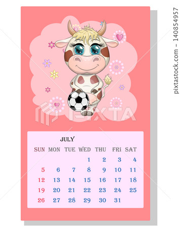Calendar 2021. Cute bull and cow for every month. Calendar 2021. Cute bull and cow for every month. 140854957